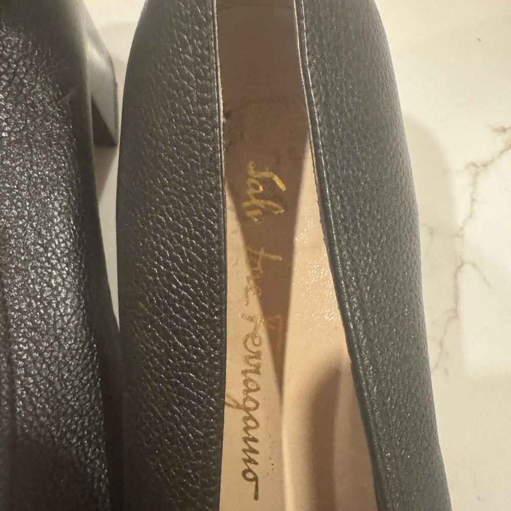 Salvatore Ferragamo Black Leather wedge heel size 10B - Picture 5 of 6